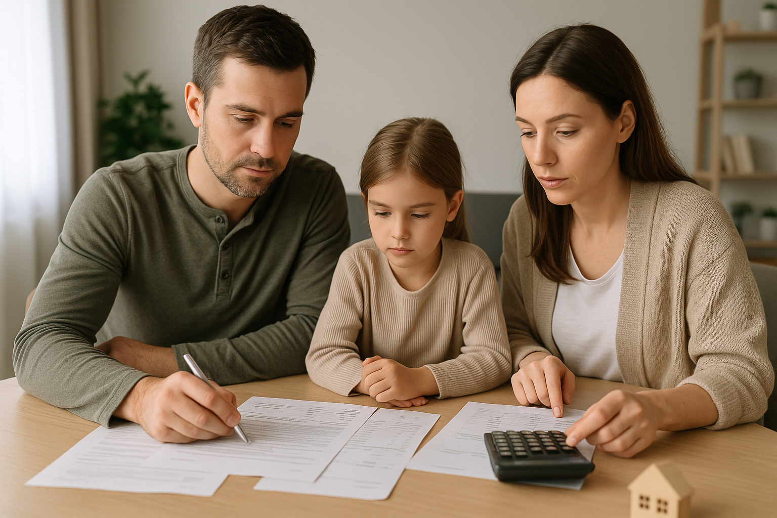 Famiglia che valuta la sostenibilità della rata del mutuo analizzando il bilancio domestico