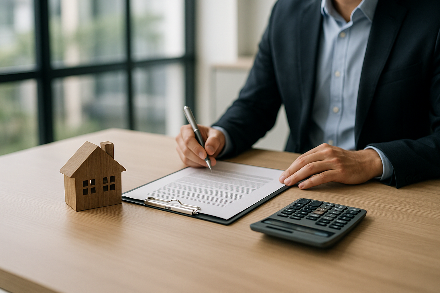 Documenti e calcolatrice su un tavolo durante la valutazione di un mutuo legato al mercato immobiliare locale