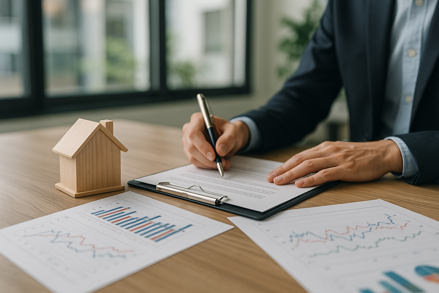 Documenti di mutuo e grafici economici su una scrivania, a rappresentare l’impatto dei mercati internazionali sui tassi