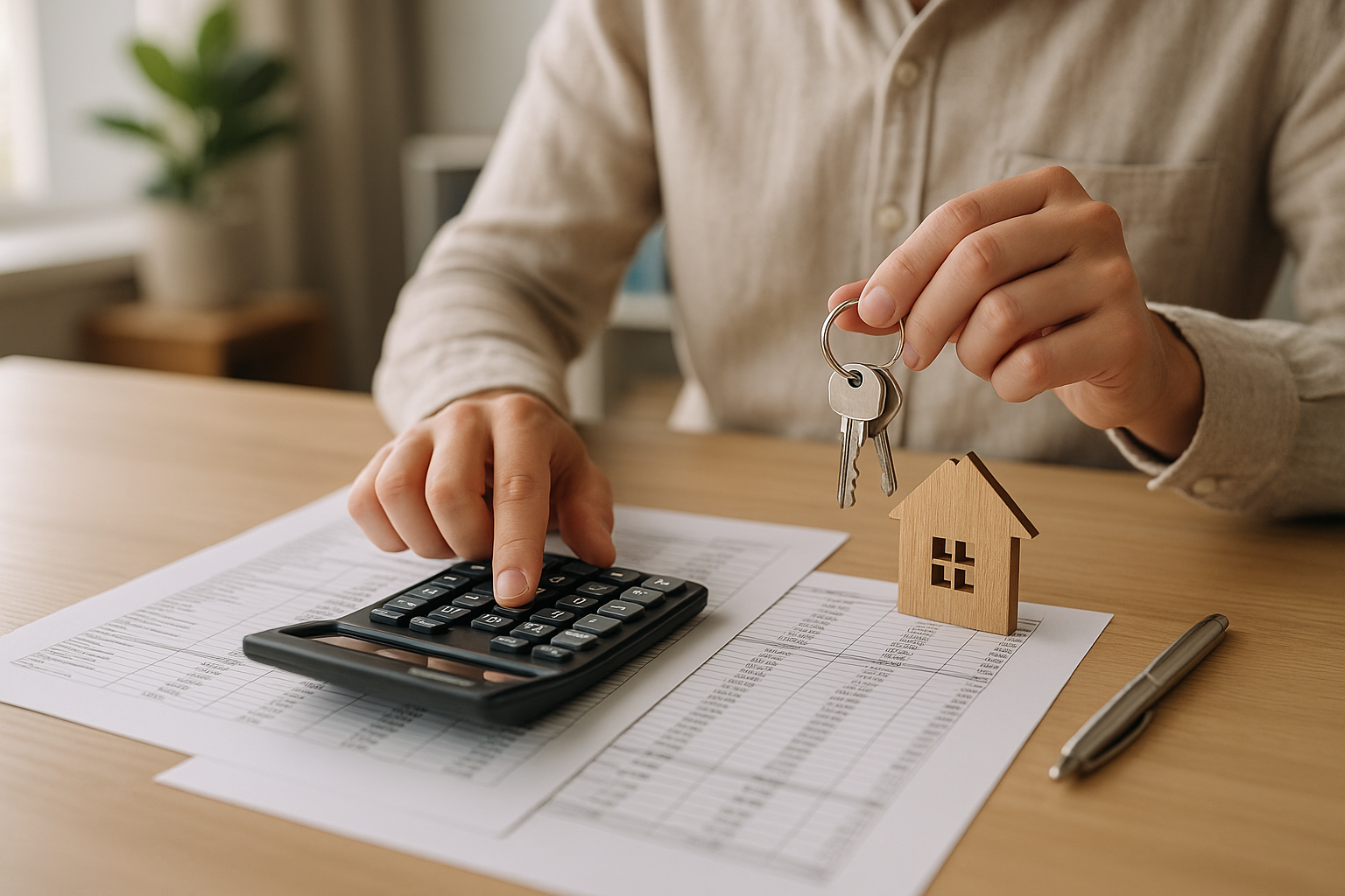 Calcolatrice e documenti con simulazione del costo di un mutuo casa su una scrivania